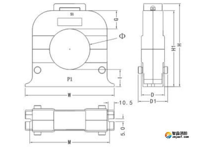 開口式，圓孔100A-400A外形尺寸圖