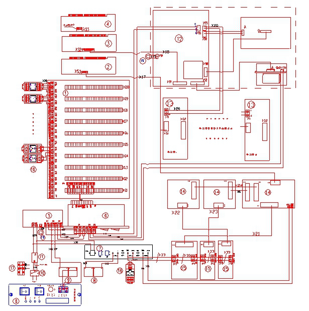 海灣柜式和琴臺式火災(zāi)報警控制器主機內(nèi)部接線示意圖